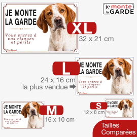 Pointer Anglais, plaque portail "Je Monte la Garde, risques et périls" 4 Tailles