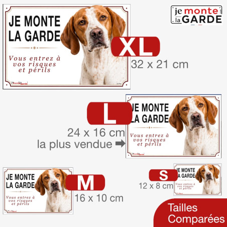 Pointer Anglais, plaque portail "Je Monte la Garde, risques et périls" 4 Tailles