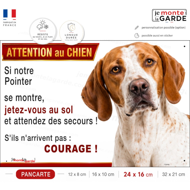Pancarte Pointer Anglais "Jetez-vous au sol et attendez des secours" orange, humour, résiste dehors, fabriquée en France