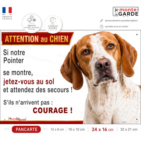 Pancarte Pointer Anglais "Jetez-vous au sol et attendez des secours" orange, humour, résiste dehors, fabriquée en France