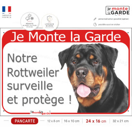 Rottweiler, Panneau Portail Rouge "Je Monte la Garde, surveille et protège" photo Rott, résiste à l'extérieur