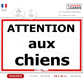 "Attention auX ChienS" Plaque de Portail pluriel avec liseré rouge, résiste intempéries, fabriqué en France