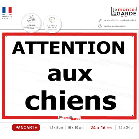 "Attention auX ChienS" Plaque de Portail pluriel avec liseré rouge, résiste intempéries, fabriqué en France
