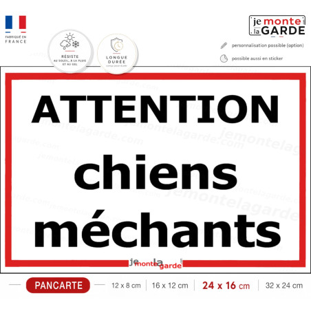 Plaque Portail "Attention ChienS MéchantS" Liseré Rouge 4 Tailles