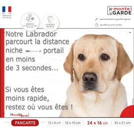 Labrador Sable, Plaque Portail "parcourt distance niche-portail 3 secondes" photo, résiste à l'extérieur, fabriqué en France