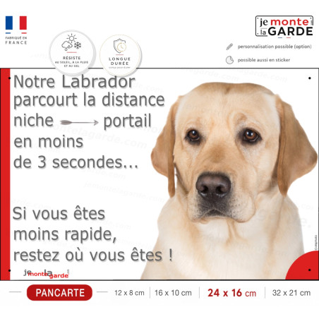 Labrador Sable, Plaque Portail "parcourt distance niche-portail 3 secondes" photo, résiste à l'extérieur, fabriqué en France