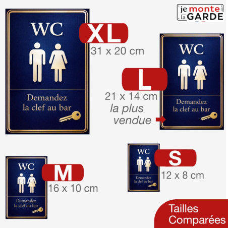 Autocollant WC haut de gamme "Demandez la clef au bar" – Bleu nuit et doré, 4 Tailles