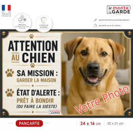 Photo Personnalisable, plaque portail humour "Attention au Chien, sa mission, garder la maison" résiste DEHORS