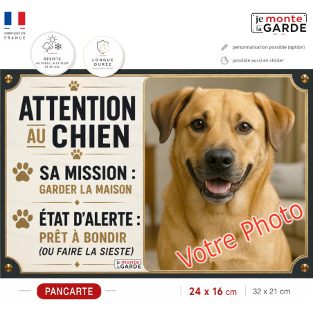 Photo Personnalisable, plaque portail humour "Attention au Chien, sa mission, garder la maison" résiste DEHORS