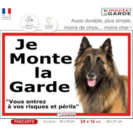 Berger Belge Tervueren, plaque portail extérieure ECO "Je Monte la Garde, risques périls" panneau simple, pas cher mais durable
