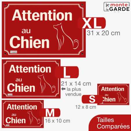 Sticker rouge "Attention au Chien" avec silhouette canine | 4 Tailles