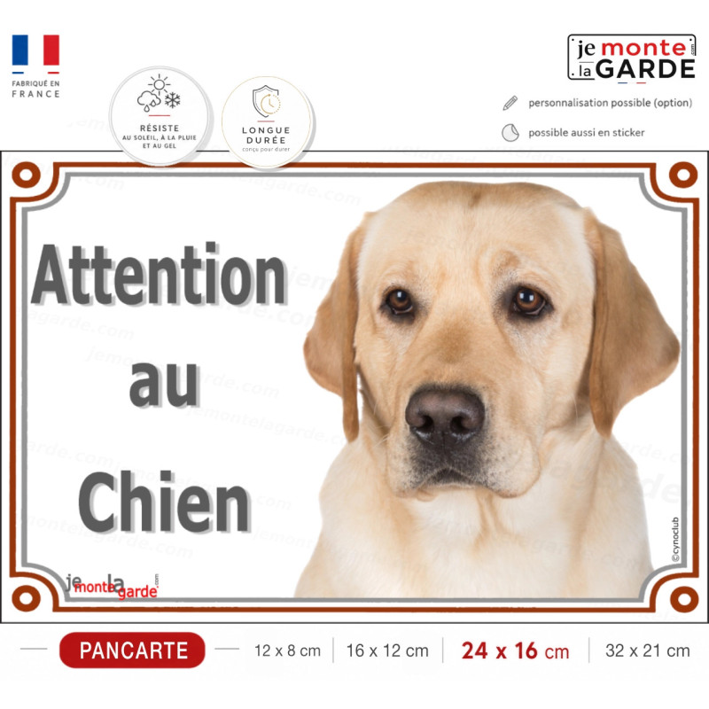 Labrador sable tête, plaque portail "Attention au Chien" photo résiste à l'extérieur, fabriqué en France, idée cadeau Labrador sable tête, plaque portail "Attention au Chien" photo résiste à l'extérieur, fabriqué en France, idée cadeau