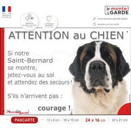 Saint-Bernard, Panneau humour "Attention au Chien, jetez-vous au sol et attendez des secours !" photo, résiste à l'extérieur