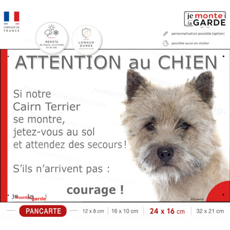 Cairn Terrier fauve, plaque portail humour photo "Attention au Chien, Jetez Vous au Sol, secours, courage" rue, résiste dehors