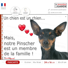Pinscher nain noir et feu, plaque "Un chien est Membre de la Famille" photo idée cadeau cadre, résiste dehors, fabriqué France