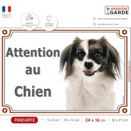 Epagneul Nain Continental Phalène, plaque portail photo "Attention au Chien" résiste à l'extérieur, idée cadeau