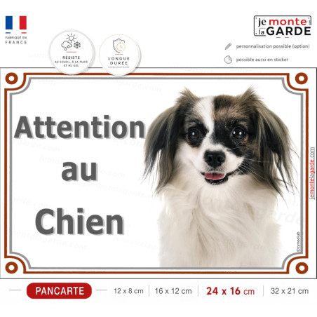 Epagneul Nain Continental Phalène, plaque portail photo "Attention au Chien" résiste à l'extérieur, idée cadeau