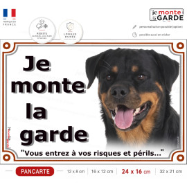 Rottweiler Tête, plaque portail "Je Monte la Garde, risques et périls" photo Rott, résiste à l'extérieur, fabriqué en France