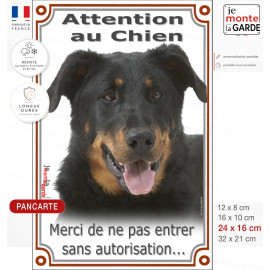 Beauceron noir et feu, plaque portail verticale "Attention au Chien, entrez pas sans autorisation" Berger de Beauce photo