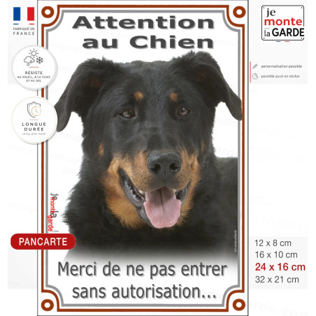 Beauceron noir et feu, plaque portail verticale "Attention au Chien, entrez pas sans autorisation" Berger de Beauce photo