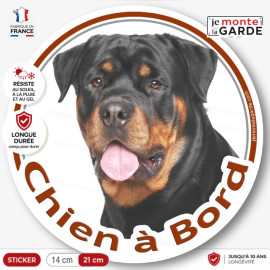 Rottweiler, sticker autocollant rond "Chien à Bord" Disque photo adhésif vitre voiture, résiste pluie soleil gel, idée cadeau
