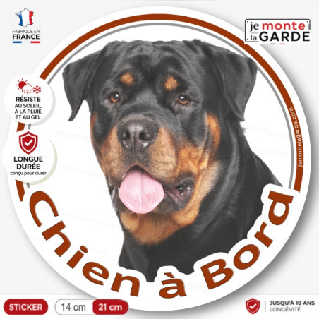 Rottweiler, sticker voiture rond "Chien à Bord" 2 Tailles