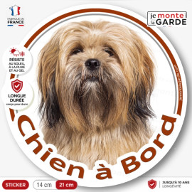 Lhassa Apso fauve marron, disque photo autocollant "Chien à Bord" Sticker adhésif rond vitre voiture, résiste dehors