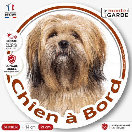 Lhassa Apso fauve marron, disque photo autocollant "Chien à Bord" Sticker adhésif rond vitre voiture, résiste dehors