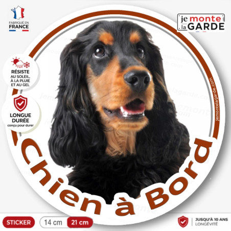 Cocker Anglais noir et feu, sticker autocollant rond "Chien à Bord" Disque photo adhésif vitre voiture chien Spaniel