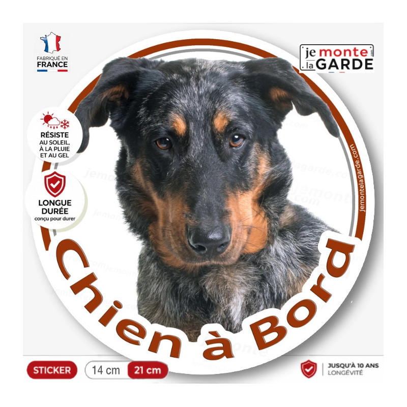 Beauceron Arlequin Tête, sticker rond "Chien à Bord" Disque autocollant Berger Beauce merle voiture auto photo, résiste dehors