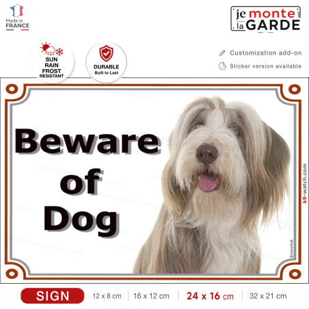 Portal Sign, 2 Sizes Beware of Dog, Fawn and White Bearded Collie head, Gate placard, door plate panel, Beardie Highland Collie