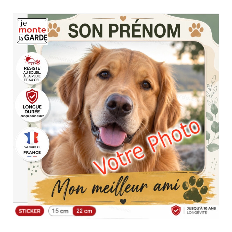 Sticker "Mon meilleur ami" avec votre photo de chien, résiste dehors, fabriqué en France, une idée cadeau personnalisée TOSCANE