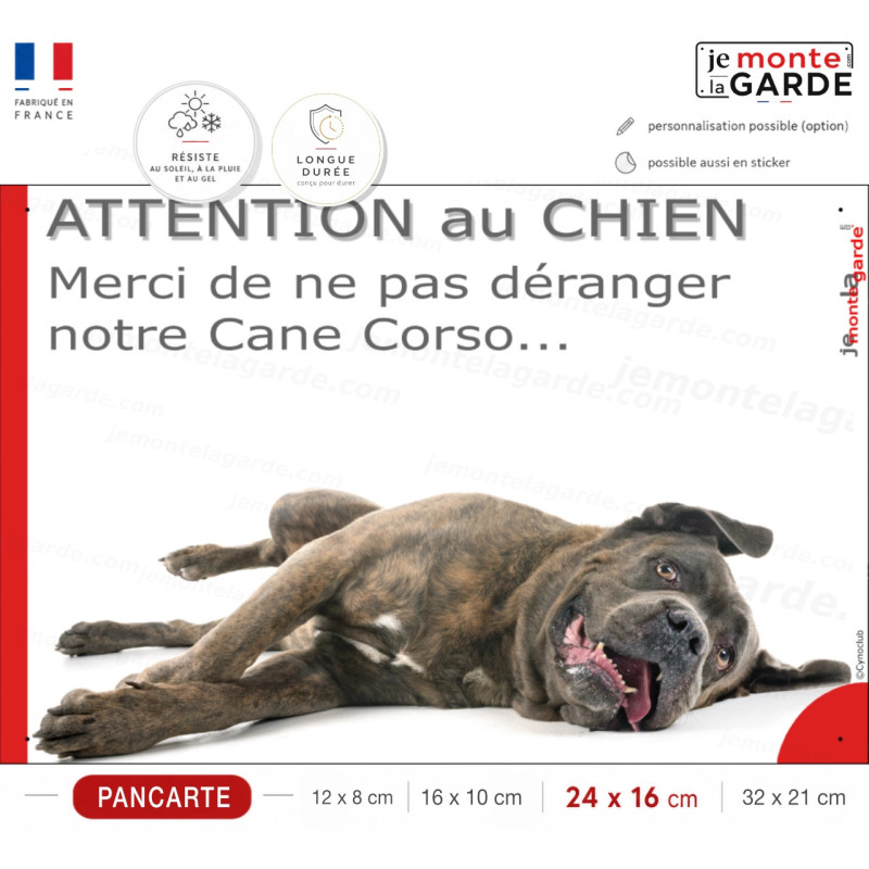 Plaque portail humour "Attention au Chien, Merci ne pas déranger notre Cane Corso" Italiano bringé photo résiste À l'extérieur