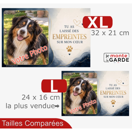 Plaque funéraire horizontale avec a photo de votre chien "Empreintes sur mon cœur" SORA | 2 Tailles