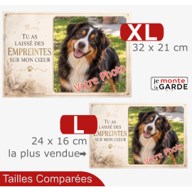 Plaque funéraire horizontale avec a photo de votre chien "Empreintes sur mon cœur" ALBA | 2 Tailles