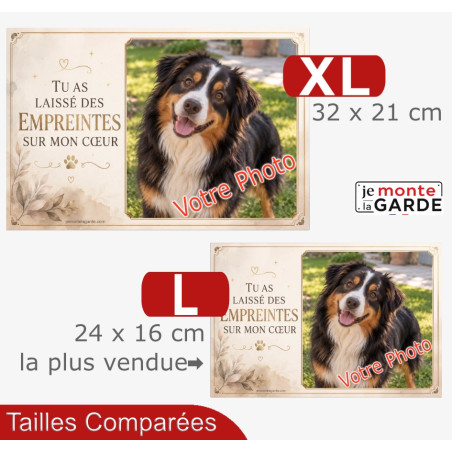 Plaque funéraire horizontale avec a photo de votre chien "Empreintes sur mon cœur" ALBA | 2 Tailles
