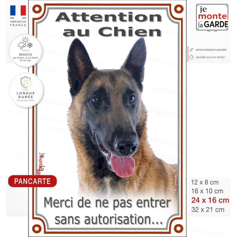 Berger Belge Malinois Tête, Plaque Portail verticale "Attention au Chien, pas sans autorisation" photo, résiste extérieur