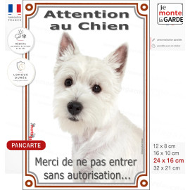Westie, plaque portail verticale "Attention au Chien, entrez pas sans autorisation" photo résiste intempéries