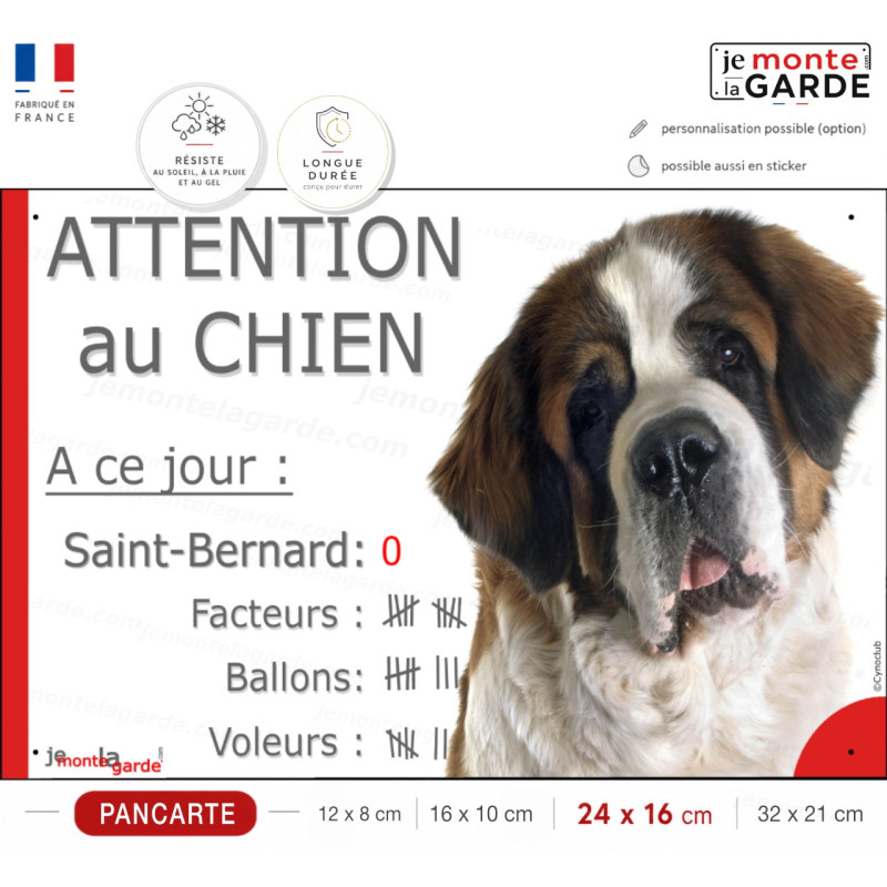 Saint-Bernard, plaque portail drôle "Attention au chien, Nombre de Voleurs, ballons, facteurs" résiste à l'extérieur Saint-Bernard, plaque portail drôle "Attention au chien, Nombre de Voleurs, ballons, facteurs" résiste à l'extérieur