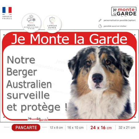 Berger Australien, plaque rouge "Je Monte la Garde, surveille et protège" 4 Tailles Berger Australien, plaque rouge "Je Monte la Garde, surveille et protège" 4 Tailles