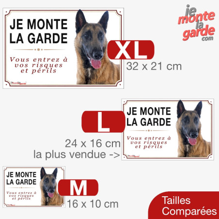 Pancarte Malinois "Je monte la garde, risques et périls" 4 Tailles