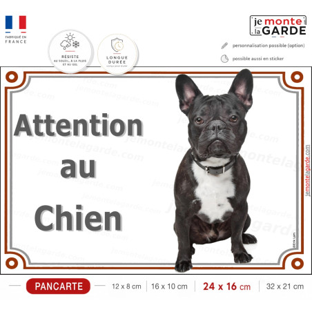 Bouledogue Français Noir Bringé, plaque portail "Attention au Chien" photo, résiste à l'extérieur, idée cadeau