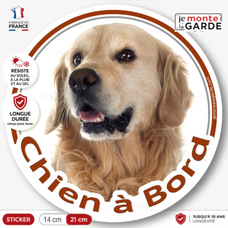 Golden Retriever, sticker autocollant rond "Chien à Bord" Disque photo adhésif vitre voiture photo, résiste À l'extérieur