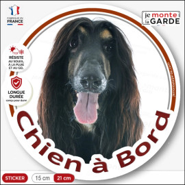 Lévrier Afghan Noir Tête, sticker rond voiture "Chien à Bord" Disque autocollant photo, résiste dehors