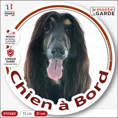 Lévrier Afghan Noir Tête, sticker rond voiture "Chien à Bord" Disque autocollant photo, résiste dehors