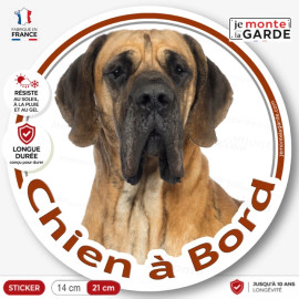 Dogue Allemand fauve marron, sticker autocollant rond "Chien à Bord" Disque adhésif photo Danois race