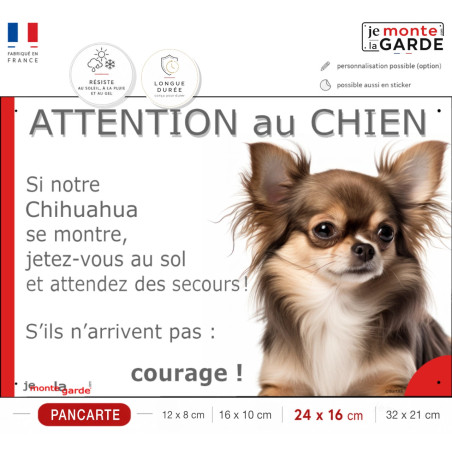 Chihuahua, plaque humour "Attention au Chien, Jetez Vous au Sol" 4 Tailles