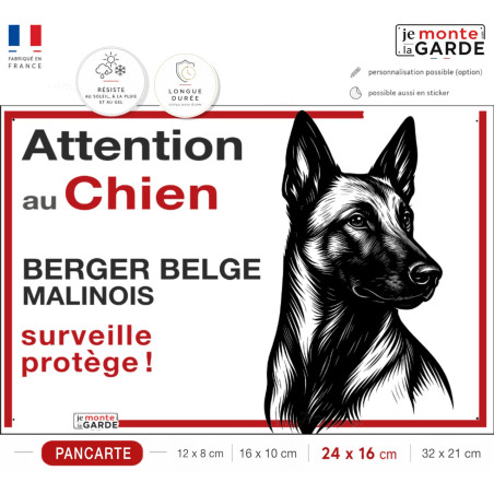 Plaque Malinois "Attention au Chien - Surveille protège" 4 Tailles