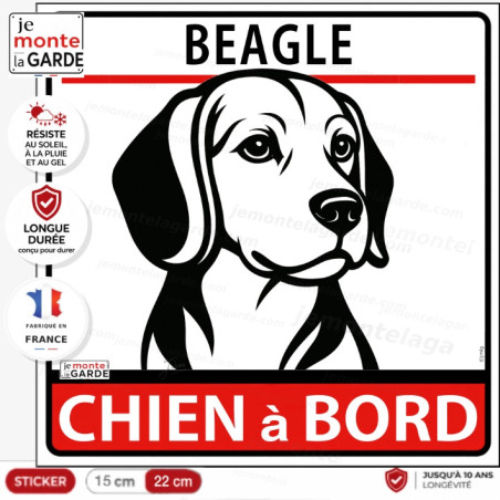 Sticker voiture Beagle "Chien à Bord" dessin noir et blanc | 2 Tailles