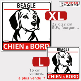 Sticker voiture Beagle "Chien à Bord" dessin noir et blanc | 2 Tailles